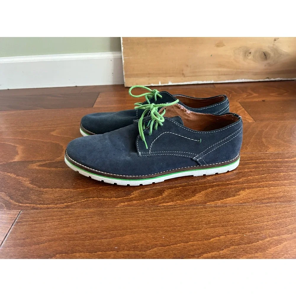 Ben Sherman Mens Navy Suede Derby Shoes Green Laces Casual‎ Oxford Sz US 11